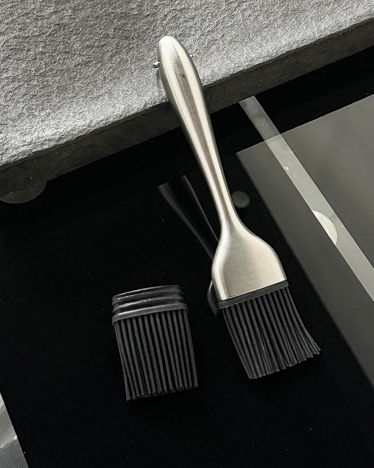 Stainless Steel Basting Pastry Brush 7.87in Heat-Resistant Cooking Brushes with Back up Silicone Brush Heads for BBQ, Baking Grilling