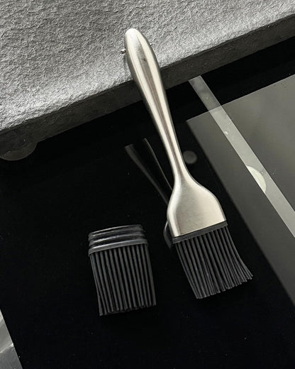 Stainless Steel Basting Pastry Brush 7.87in Heat-Resistant Cooking Brushes with Back up Silicone Brush Heads for BBQ, Baking Grilling