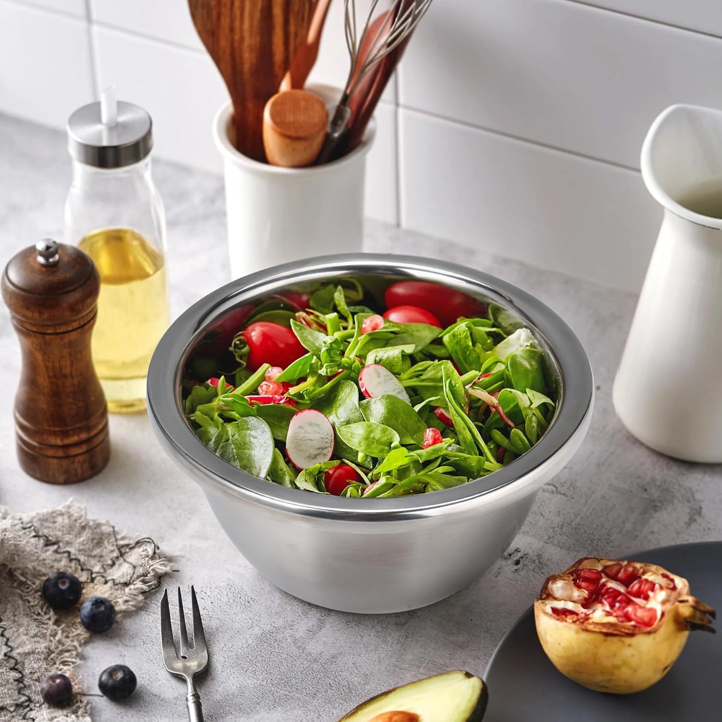 Colander 304 Stainless Steel 3-quart with Mixing Bowls, Strainer for Kitchen Food For washing vegetables, fruit, rice, Dishwasher Safe. (2PC)