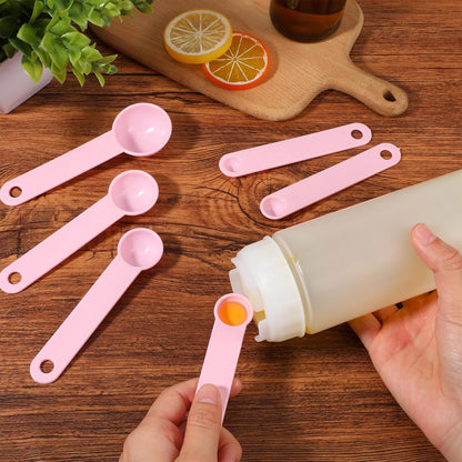 Amabro 11pcs Measuring Cups and Spoons Set, Nesting Measure Cups with Ring and Easy Read Markings Small Teaspoon with Plastic Head for Dry & Liquid Ingredients, Pink