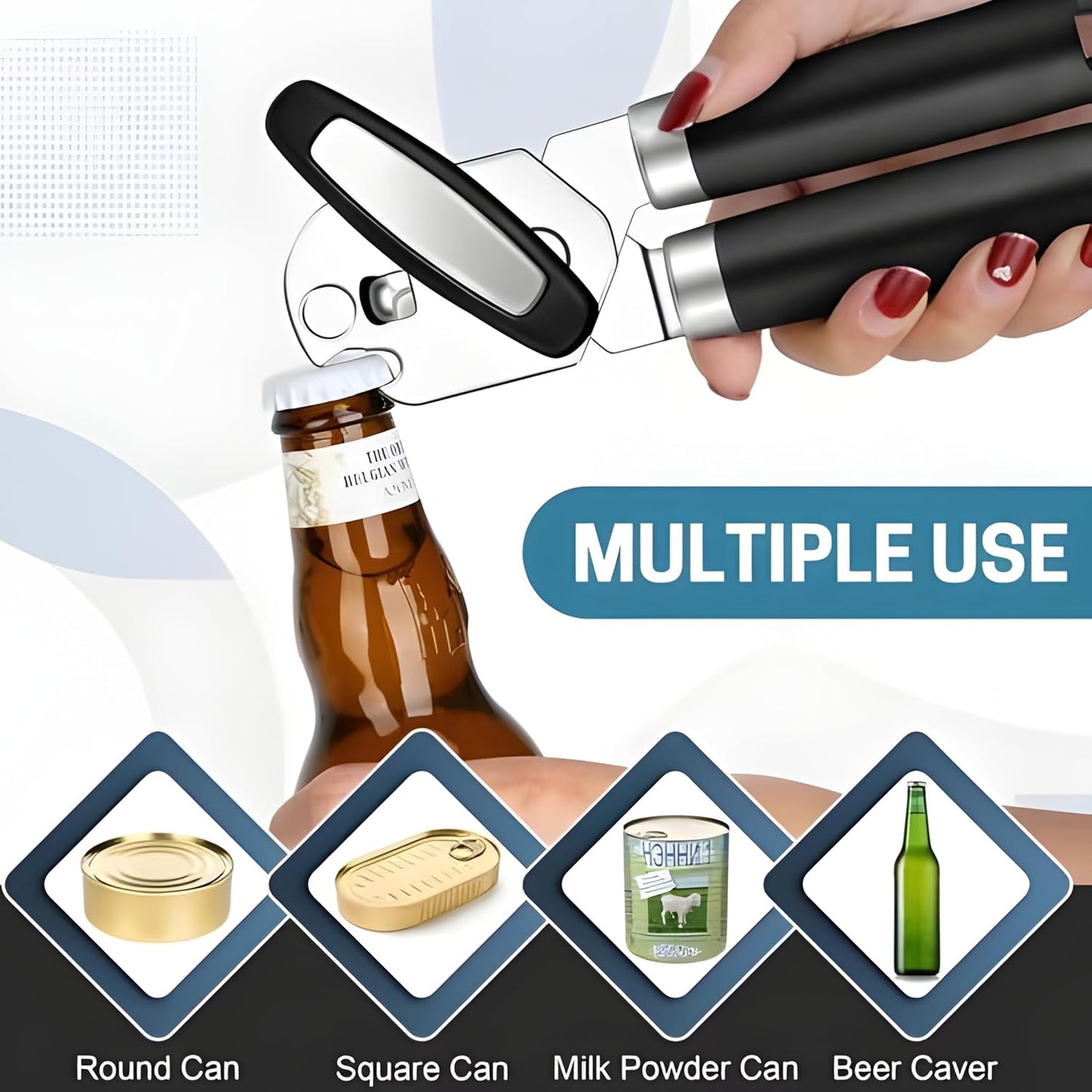 Heavy-Duty Can Opener – Stainless Steel Smooth-Glide Manual Can Opener for Cans & Bottles | Sharp Cutting Wheel, Ergonomic Non-Slip Handles, Rust-Proof Kitchen Tool.