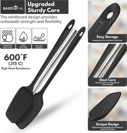 BakeRoyal Silicone Spatula Set - 4-Piece Rubber Spatulas Silicone Heat Resistant 600°F for Everyday Task - Seamless Design Kitchen Spatulas for Nonstick Cookware - Royal Blue