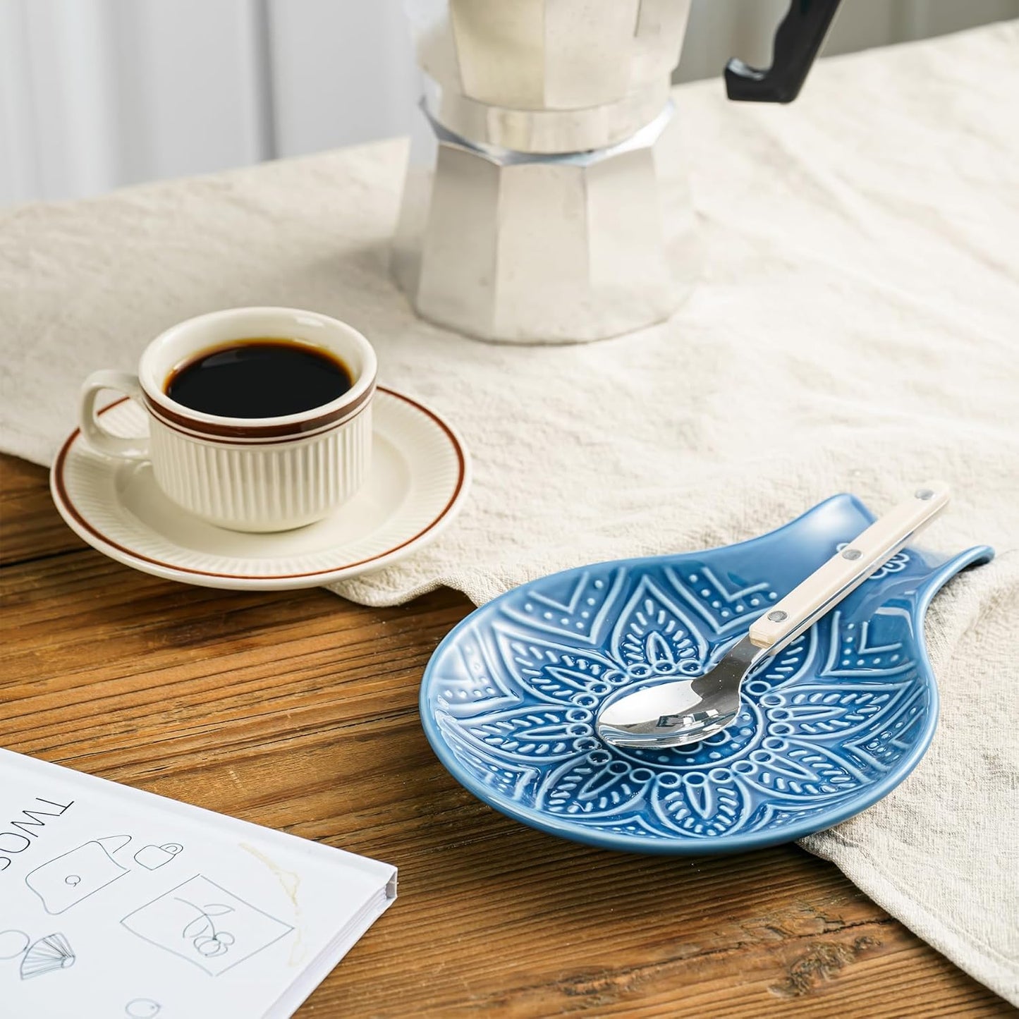 Ceramic Spoon Rest, 7.48 Inches Spoon Holder for Kitchen Counter, Kitchen Accessories, Dishwasher Safe, White