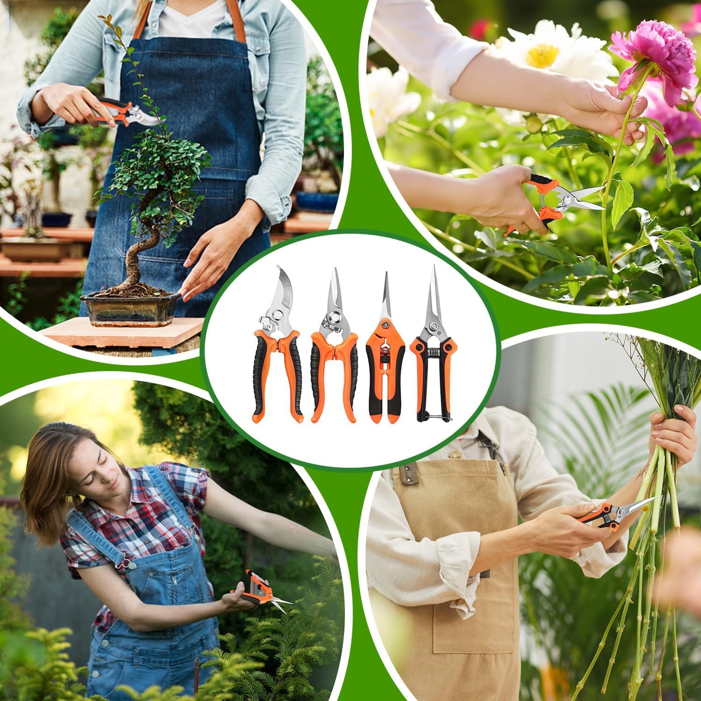 EWPJDK 4 Pack Garden Pruning Shears, Stainless Steel Garden Shears, Gardening Shears, Garden Scissors, Clippers, Pruning Snips, Pruning Shears for Gardening Tools (4PCS Yellow Orange Green)