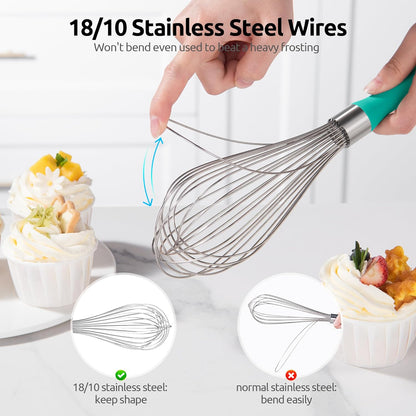 U-Taste 7" Mini Whisk for Cooking: 18/8 Stainless Steel Small Metal Kitchen Wisk, Tiny Hand Mixing Tool for Coffee, Egg, Sauce, 6-Wires Compact Head for Baking, Beating in Bowl, Mug, Jar (Set of 2)