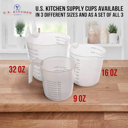 U.S. Kitchen Supply Plastic Measuring Cups with Handles - 8 oz (250 ml) Liquid Measuring Cup Set of 6 - Clear Microwave Safe Kitchen Cups - Measure in mL or Ounces, Measurement Cup for Cooking