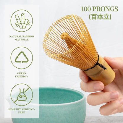 YIBO Matcha Whisk Set With Bowl, Ceramic Matcha Making Kit Includes Bamboo Whisk (Chasen), Holder Stand, Powder Starter Sifter, Scoop, Measuring Spoon & Cup Tea Tools For Ceremony (Mottled Green)