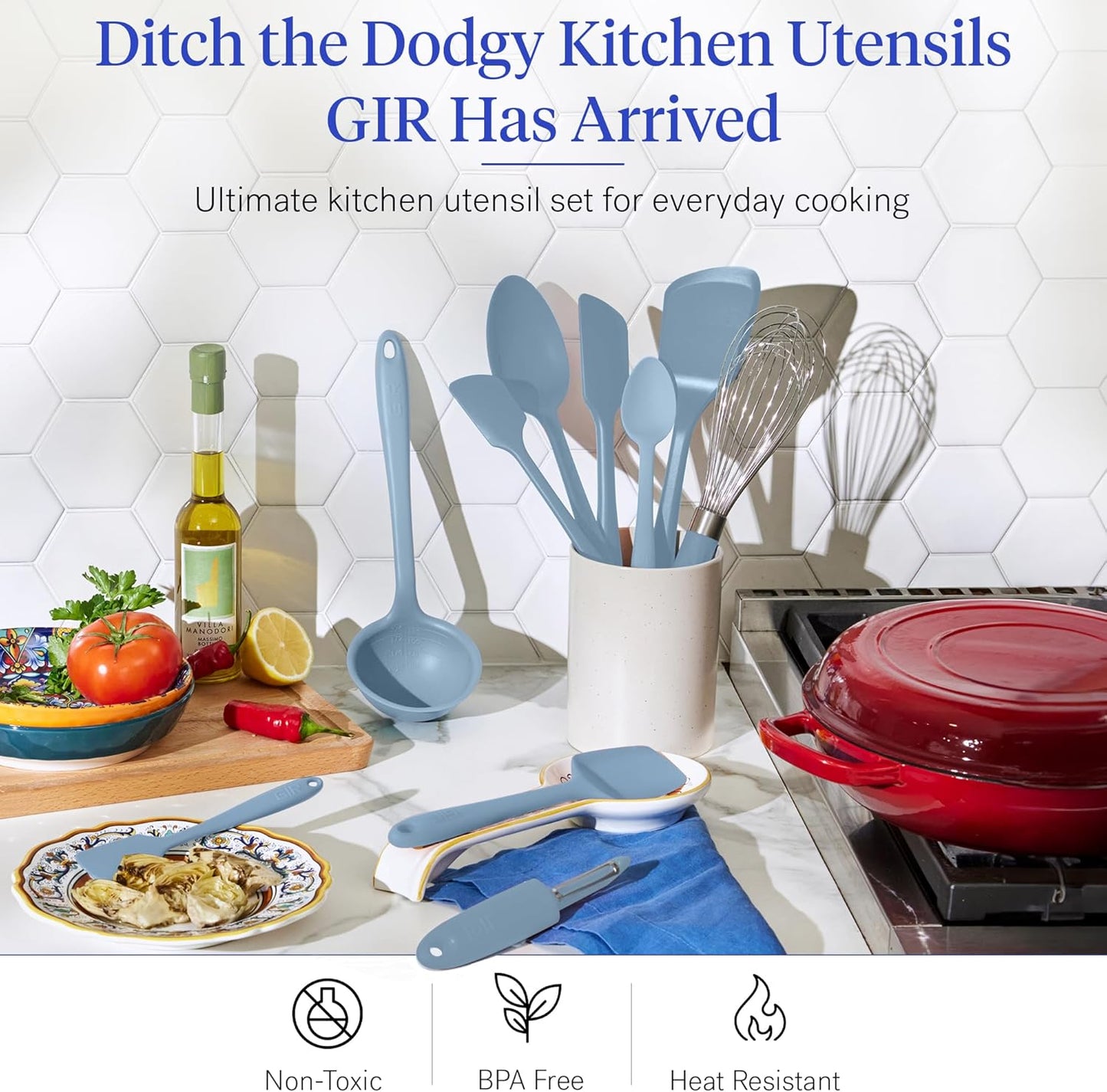 GIR: Get It Right 5-Piece Silicone Ultimate Kitchen Utensils Set - Ladle, Spatula, Flip, Spoon & Spoonula - Non-Toxic Cooking Utensils for Nonstick Cookware, Cooking and Baking - Black