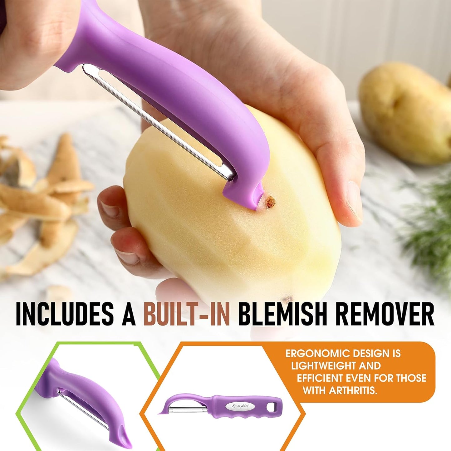 Spring Chef Premium Swivel Vegetable Peeler, Soft Grip Handle and Ultra Sharp Stainless Steel Blades - Perfect Kitchen Peeler For Veggie, Fruit, Potato, Carrot, Apple - Pink Lemonade
