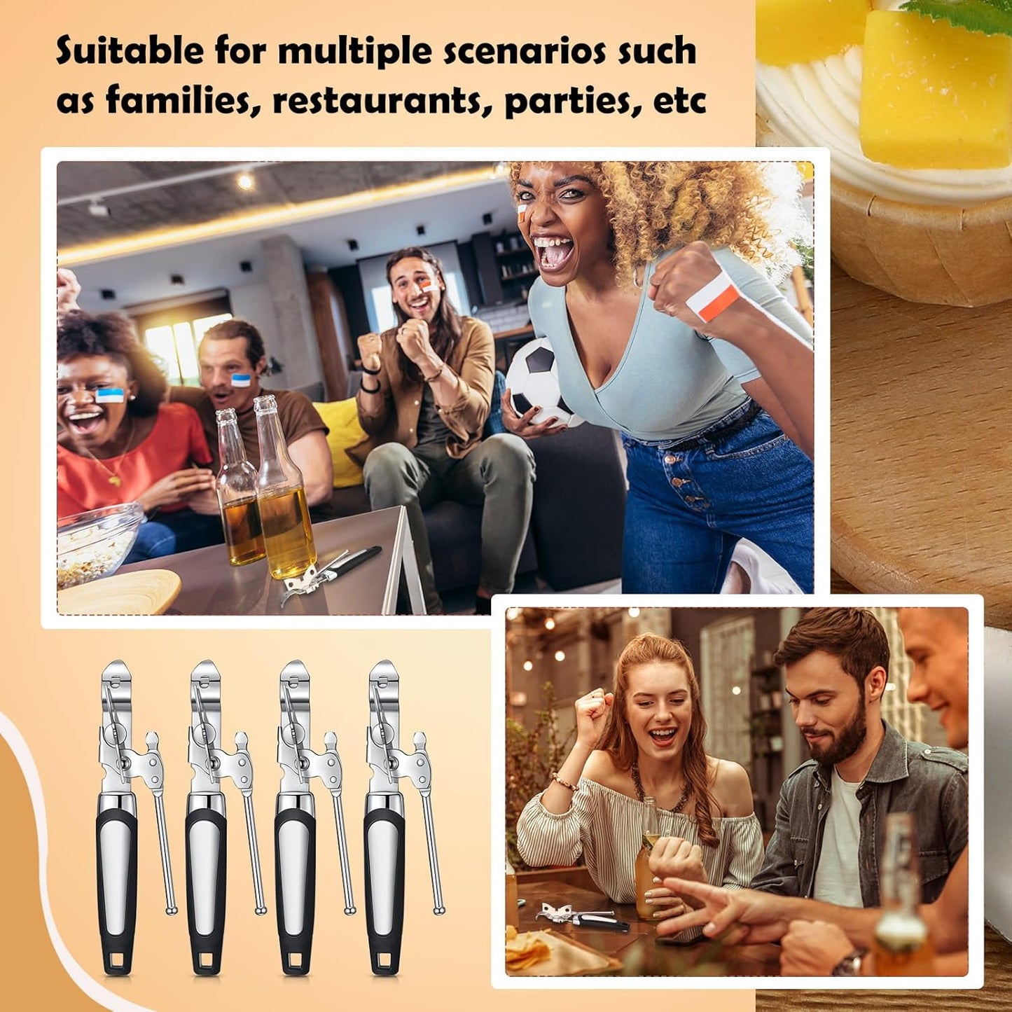 Gisafai 20 Pcs Can Opener Manual Bulk Smooth Edge with Sharp Blade and Soft Non Slip Grip Handle Heavy Duty Handheld Safety Can Opener for Kitchen Restaurant, Black and Silver