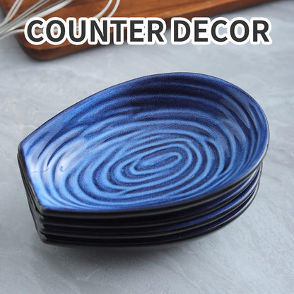 Hasense Spoon Rest for Stove Top - Blue Swirl Pattern Spoon Holder for Stove, Heat-Resistant Spoon Rest for Kitchen Counter, Ceramic Cooking Utensil Rest Ladle Holder for Spatula or Tong, 5.7 Inch
