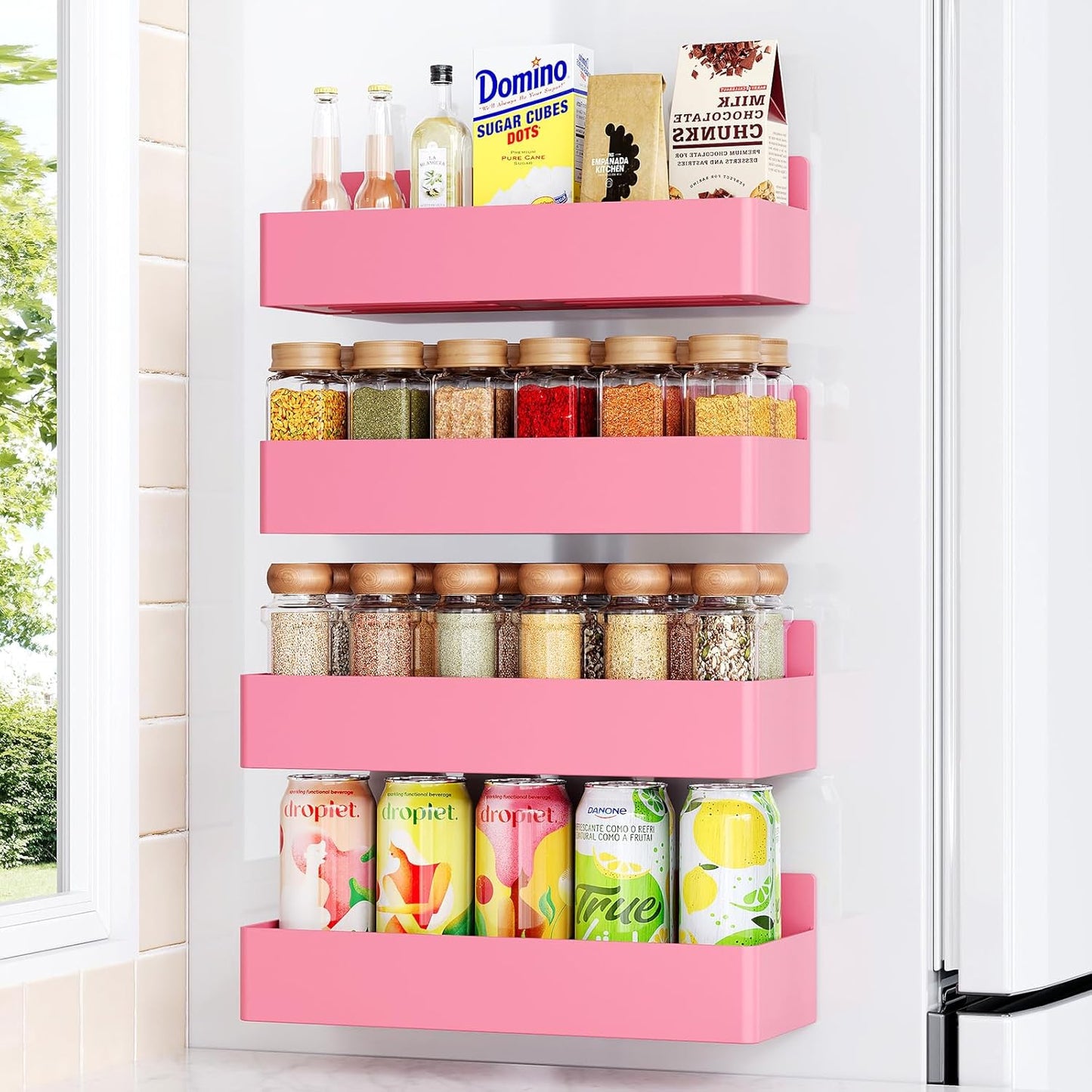 Mystozer Magnetic Spice Rack for Refrigerator, Kitchen Organizer and Storage Shelf, Black (4 Pack)…