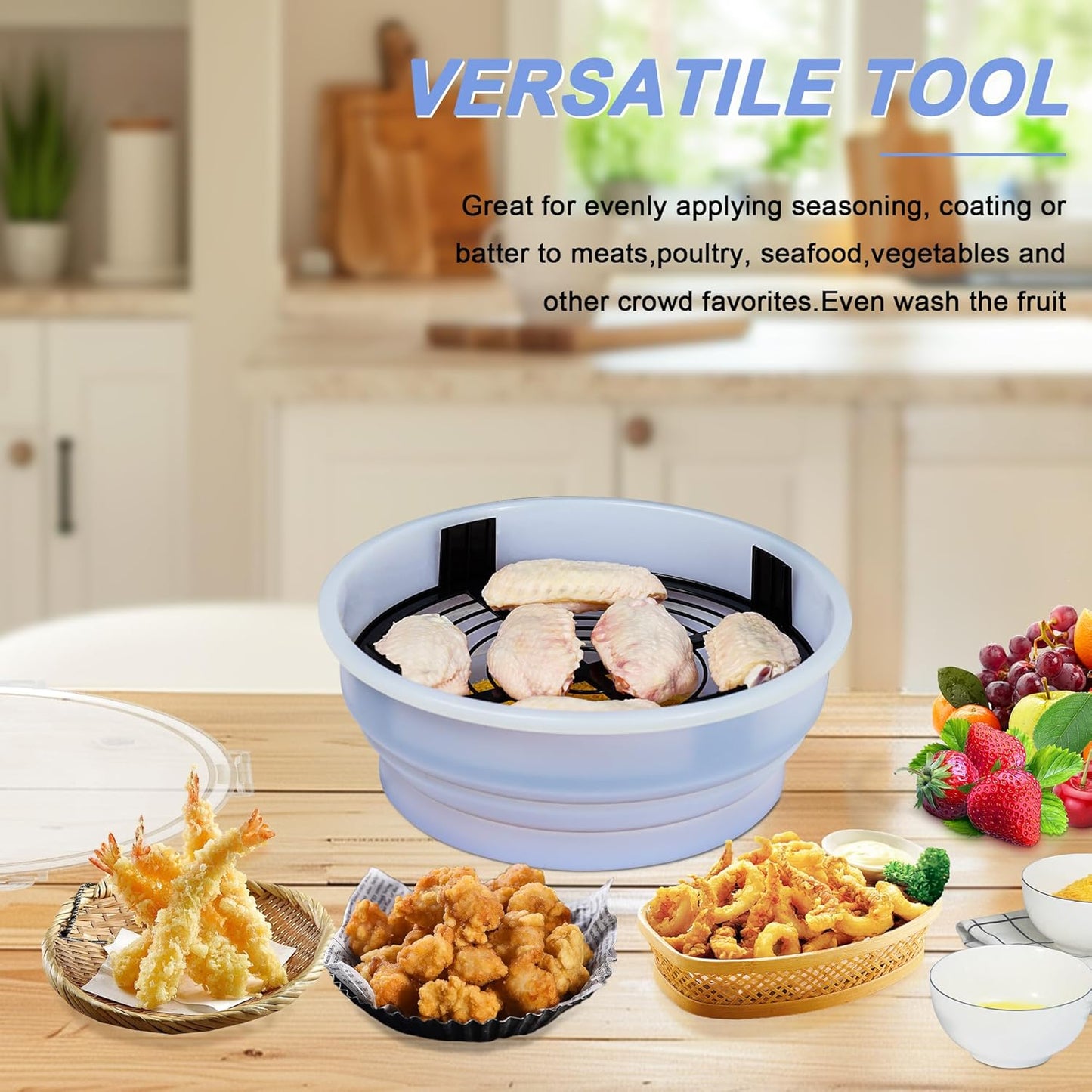 FJNATINH Collapsible Batter Bowl - Mess Free Better Breader Shaker Bowl with Lid Breading Shaker Container - Great for Fried Fish, Fried Chicken, Onion Rings, Wings & More,No Leak,Easy to Store