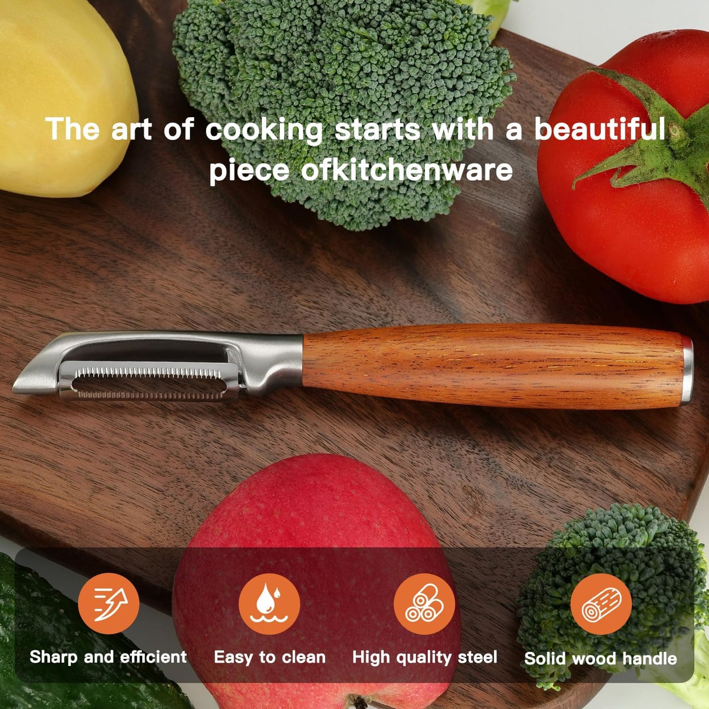 Serrated Blade Premium I Type 304 Stainless Steel Multifunctional Kitchen Peeler Real Wood Handle Ultra Sharp Blade Vegetable Potato Apple（Agarwood）