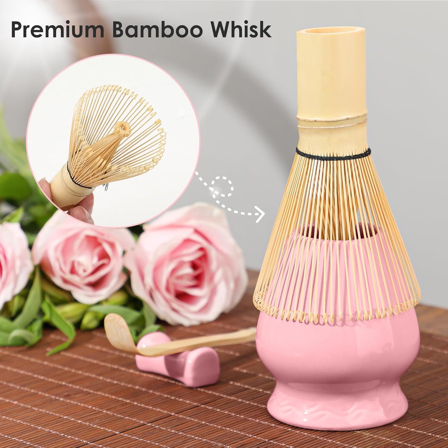 Matcha Whisk Set Matcha Kit - 7 Pcs Japanese Tea Set Includes Matcha Bowl with Spout,Bamboo Whisk with Ceramic Holder,Bamboo Scoop and Rest,Sifter,Tea Towel, for Ceremony Matcha Lovers Gift,Green