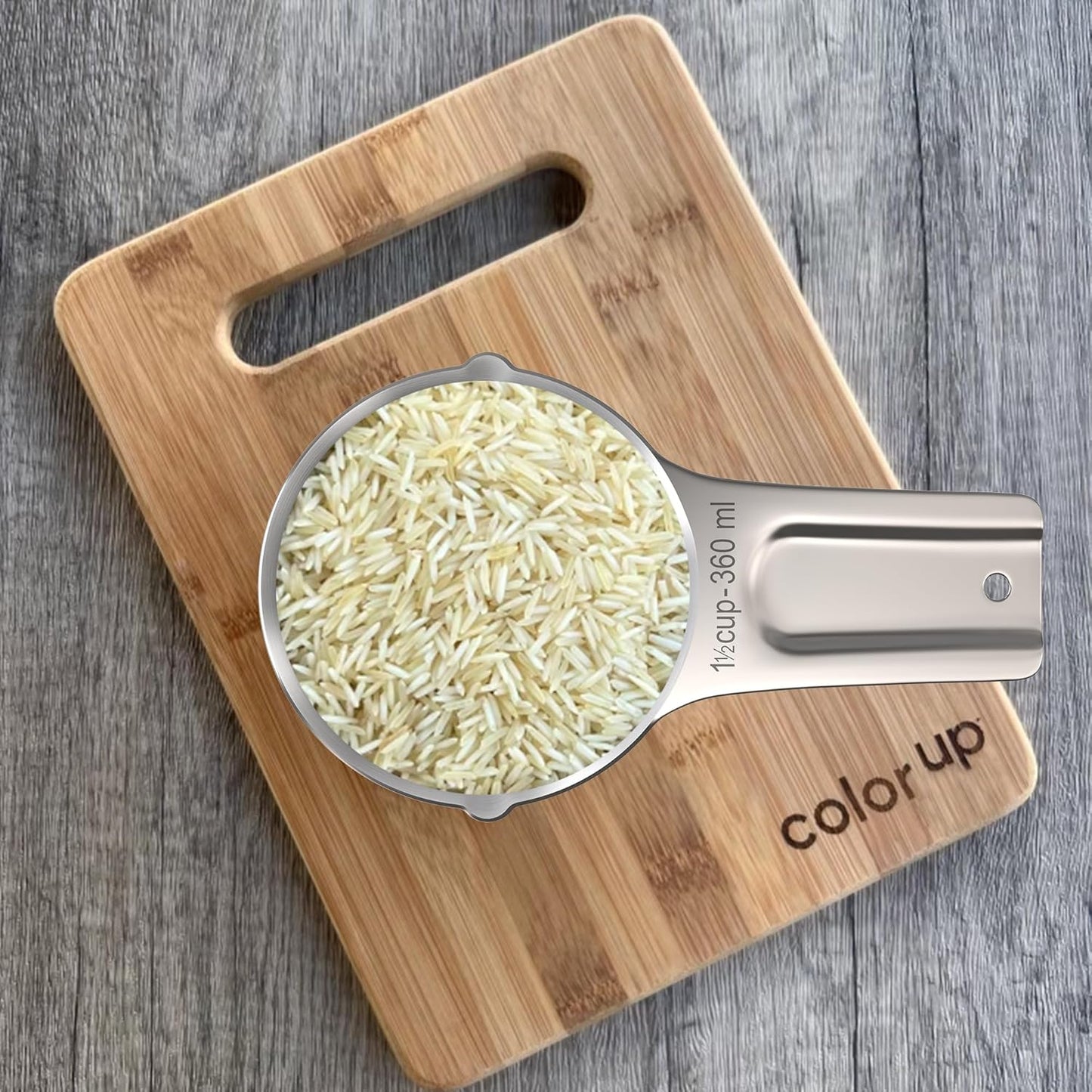Color Up 2 Cup Measuring Cup, 480ml Stainless Steel Metal, Easy-Pour Spouts, Engraved Markings, Flat Base, Dishwasher Safe, for Dry and Liquid Ingredients