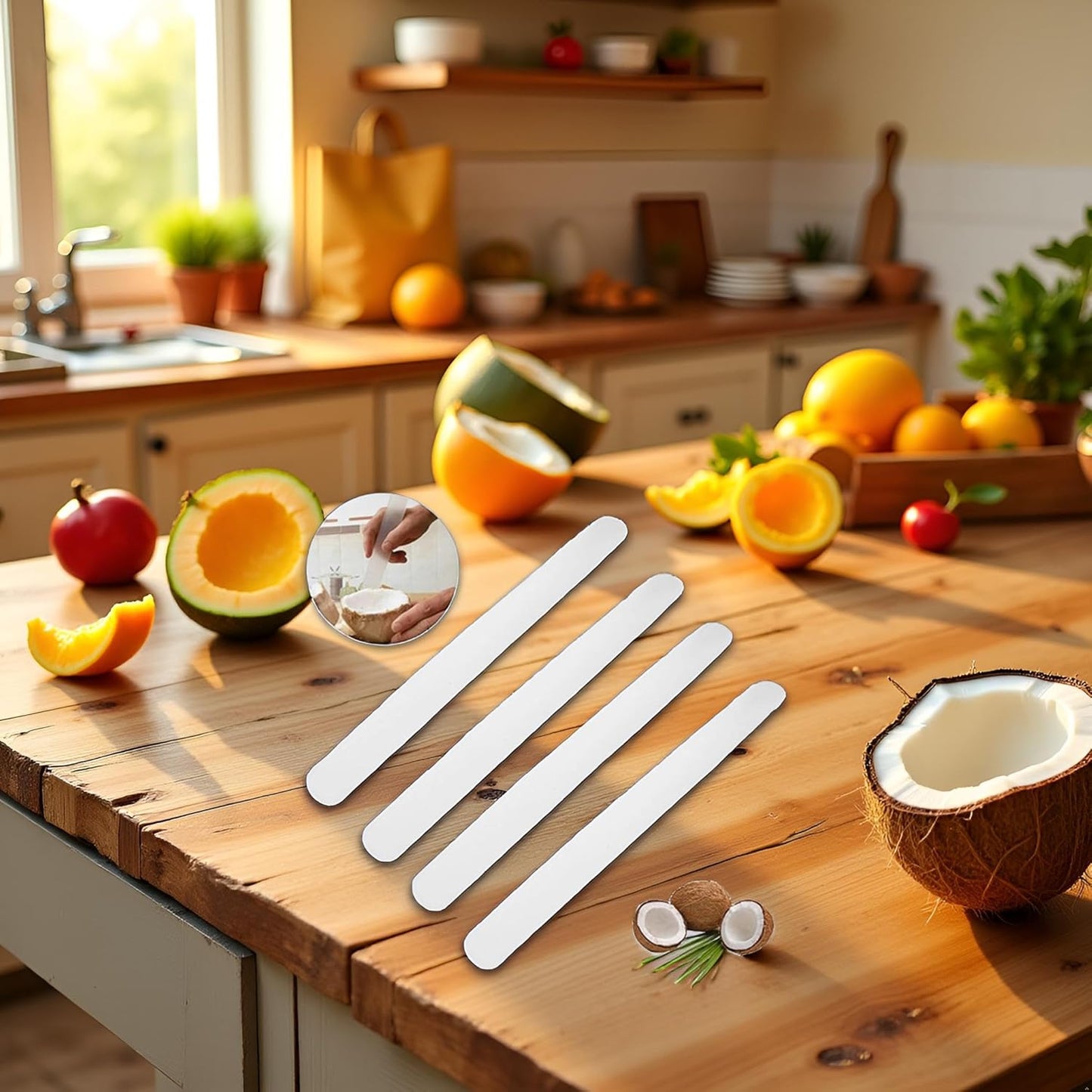 4 Pcs White Coconut Opener,Coconut Meat Scraper,Soft and Flexible Coconut Egg Tools Kitchen Utensils and Gadgets for Coconut Lovers Melon Ballers Melon Ballers