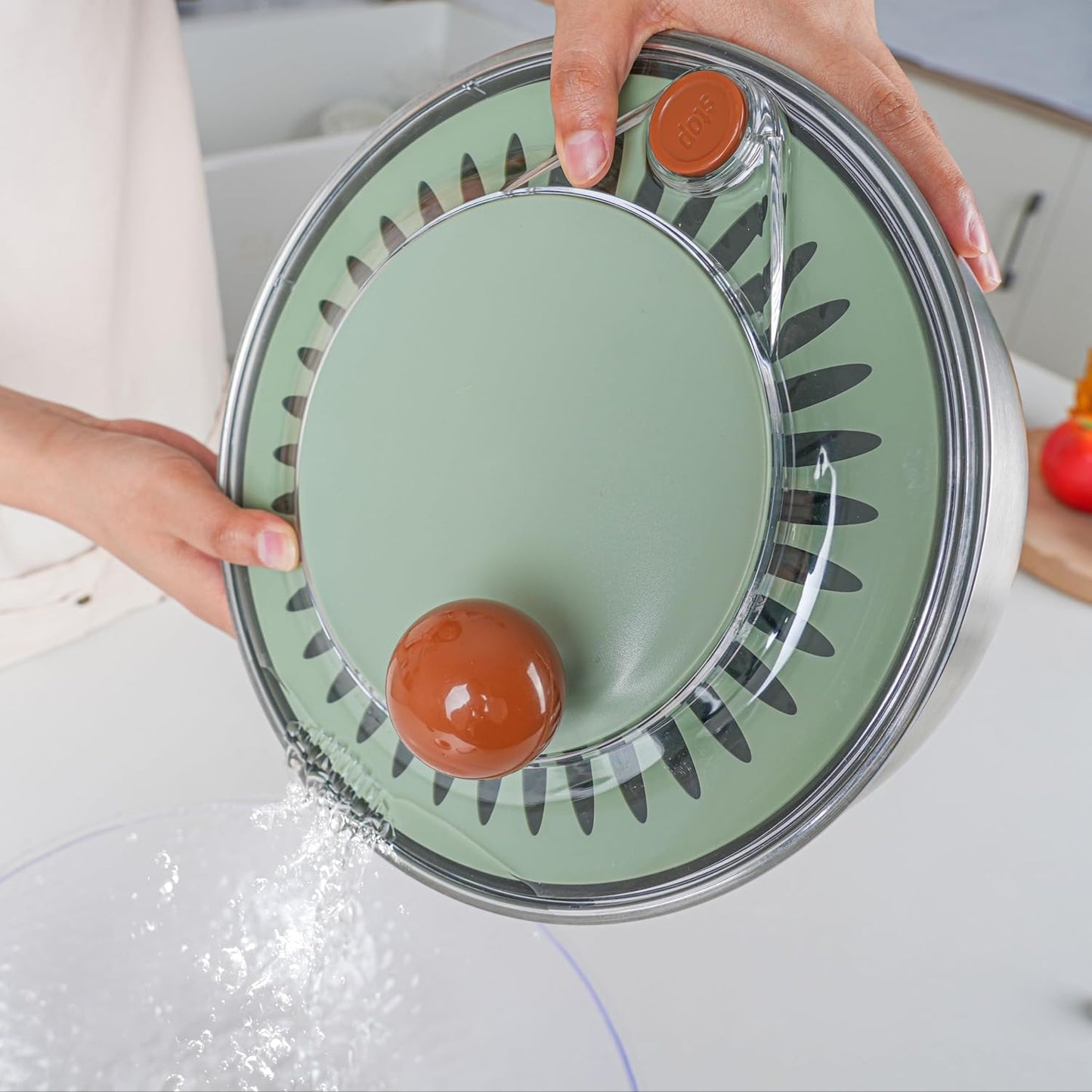 Premium 304 Stainless Steel Salad Spinner, Large 5.3 Qt Capacity, Easy to Use Lettuce Spinner, Fruit and Vegetable Washer and Dryer Spinner, Green