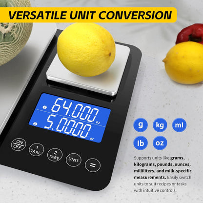 MaxWorks Precision Dual Platform Kitchen Scale Measure Bulk and Fine Ingredients Simultaneously 22 lb Max Capacity Stainless Steel and Glass Digital Scale with USB Charging and 2 Way Power (51069)