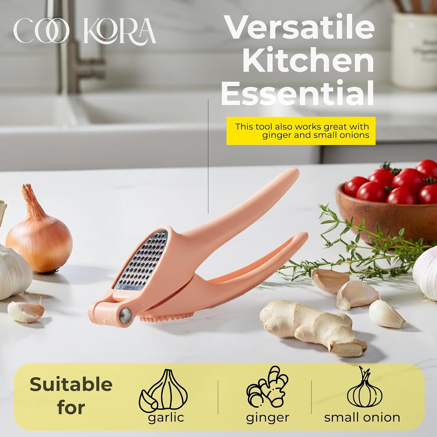 Garlic Press Stainless Steel – Heavy Duty Garlic Mincer & Crusher, Ergonomic Handle, Easy to Clean Kitchen Tool Dishwasher Safe