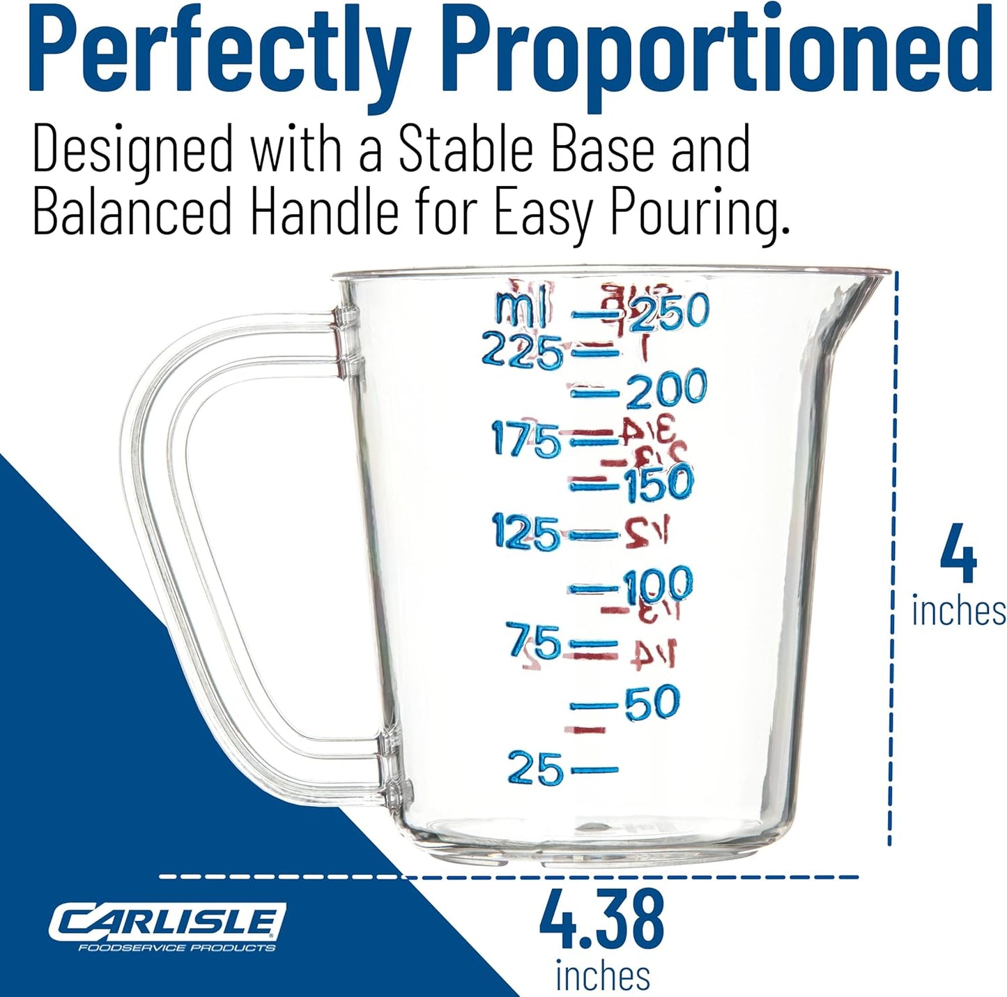 Carlisle FoodService Products 4314107 Commercial Plastic Measuring Cup, 1 Cup, Clear
