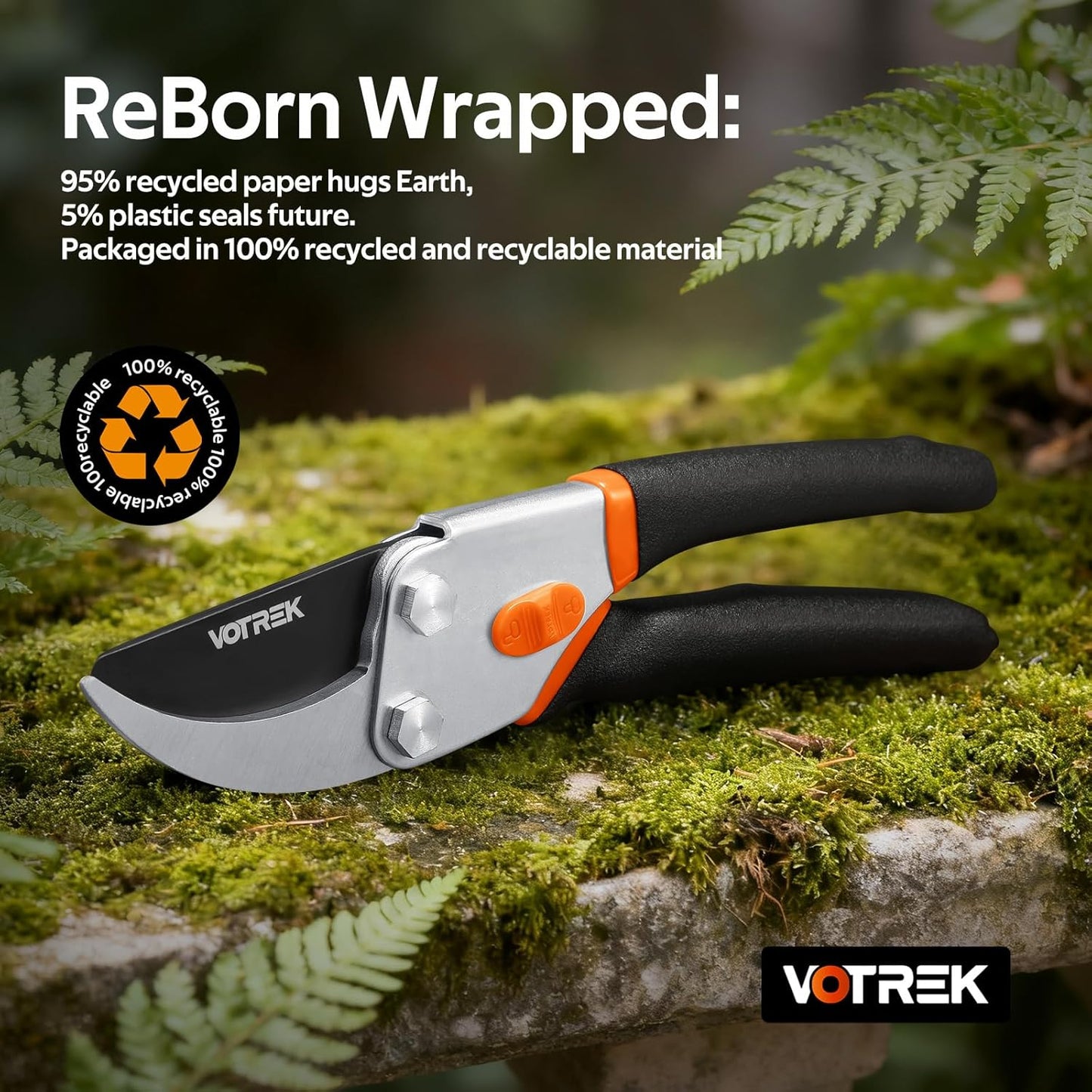 VOTREK® Pruning Shears, 8.5” Professional Garden Pruner with Jam-Proof Spring & Ever-Sharp SK5 Blade, Ergonomic Bypass Clippers for Rose, Tree Trimming, Heavy Duty Bonsai Scissor for Weak Hand