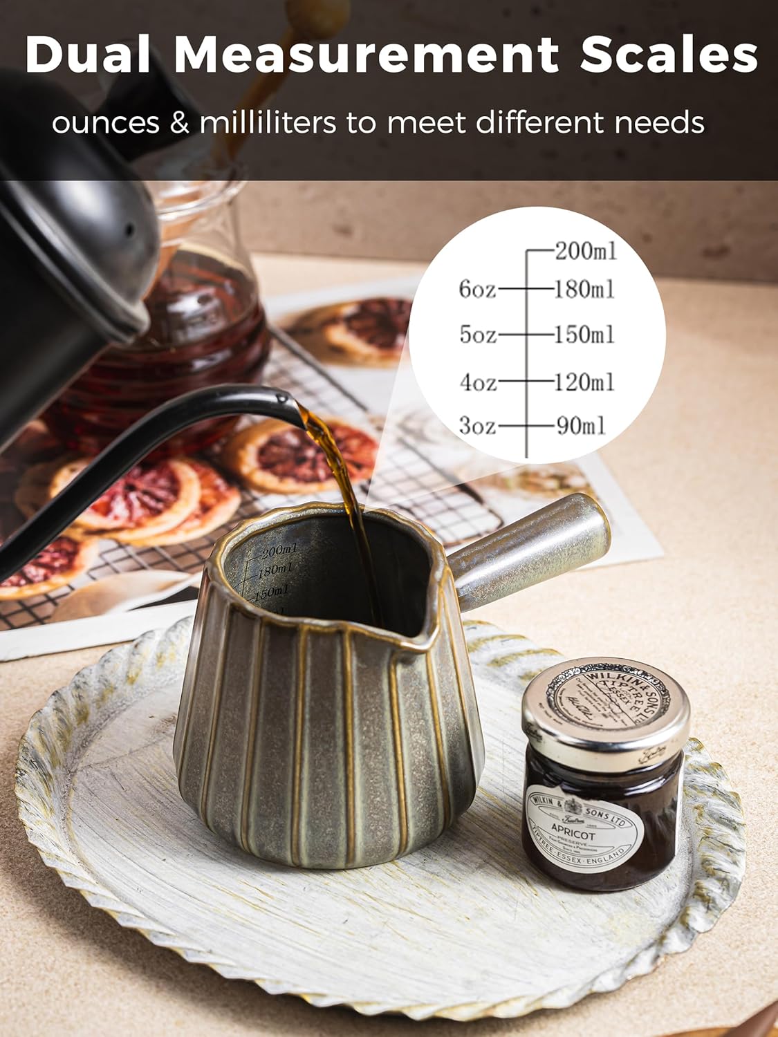 Espresso Cups Ceramic, 200ML Espresso Measuring Cup with Handle, Expresso Shots Cups with Scale, Espresso Accessories, White