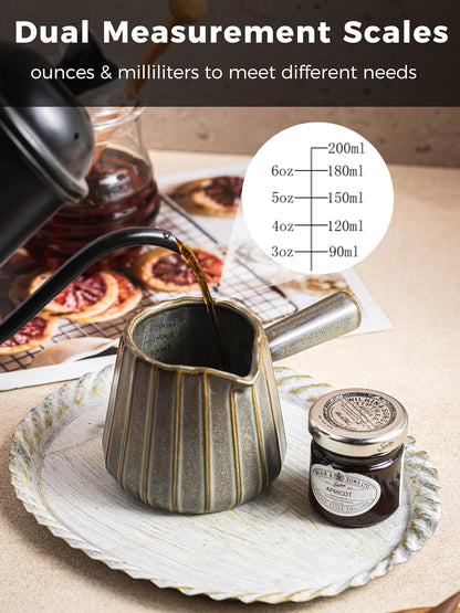 Espresso Cups Ceramic, 200ML Espresso Measuring Cup with Handle, Expresso Shots Cups with Scale, Espresso Accessories, White