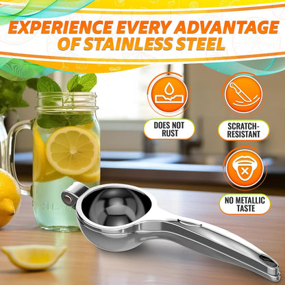 Hand Juicer Squeezer with Ergonomic Heavy Duty Handle – 20 oz Bowl Aluminum Lemon Juicer with Pour Spout for Mess-Free Pouring - Manual Citrus Press for Lemon, Orange, Lime, Grapefruit, Pomegranate
