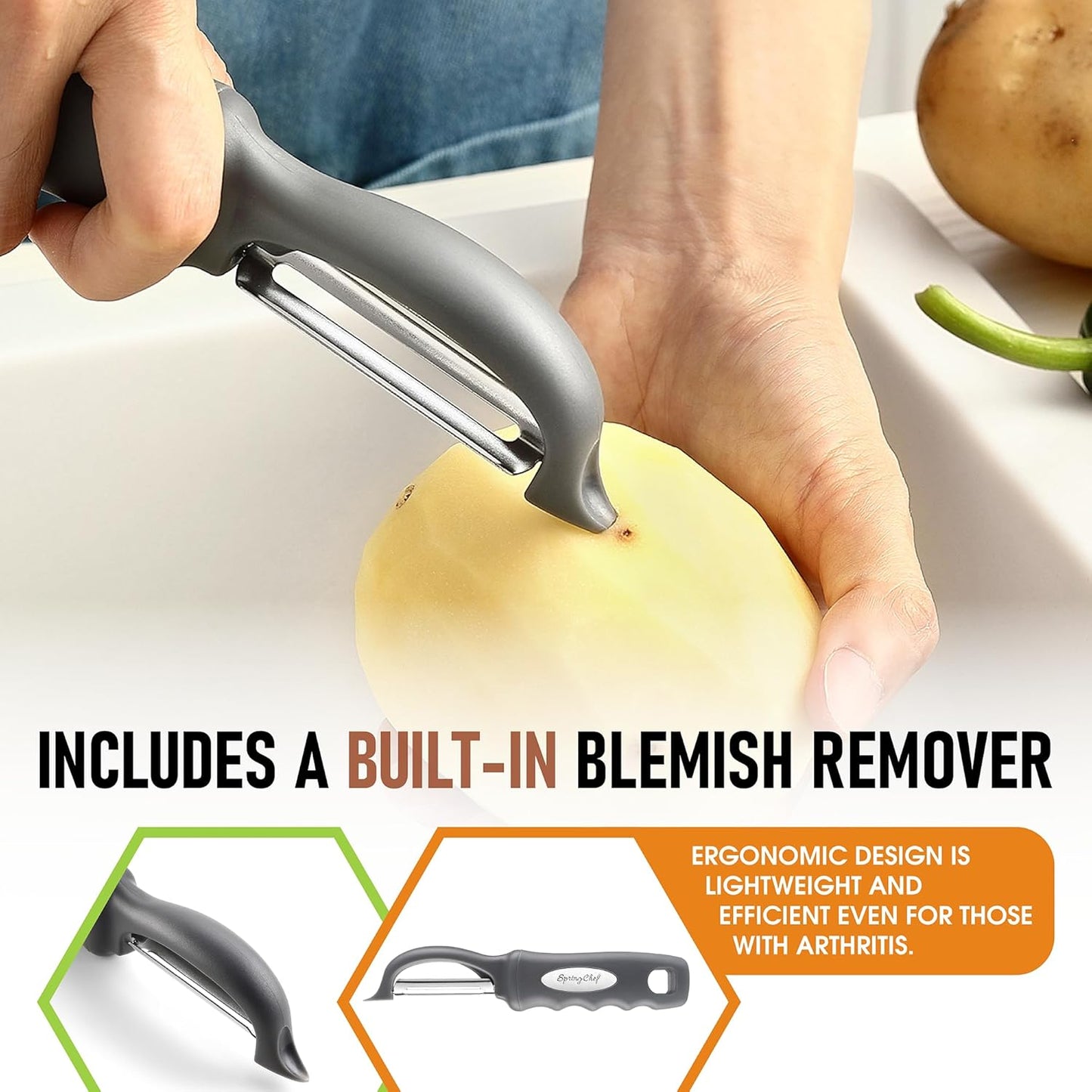Spring Chef Premium Swivel Vegetable Peeler, Soft Grip Handle and Ultra Sharp Stainless Steel Blades - Perfect Kitchen Peeler For Veggie, Fruit, Potato, Carrot, Apple - Pink Lemonade