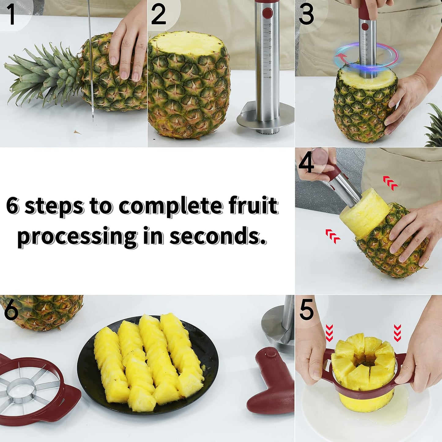 Newness Pineapple Corer and Slicer Tool, Robust Pineapple Core Remover with Upgraded Cutter & Reinforced Thicker Blade, Stainless Steel Kitchen Fruit Gadget for Diced Pineapple Rings (Black)