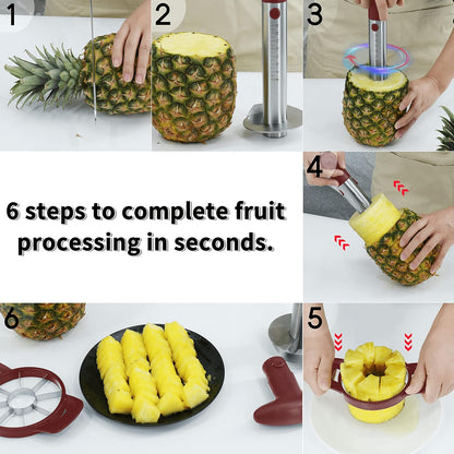 Newness Pineapple Corer and Slicer Tool, Robust Pineapple Core Remover with Upgraded Cutter & Reinforced Thicker Blade, Stainless Steel Kitchen Fruit Gadget for Diced Pineapple Rings (Black)