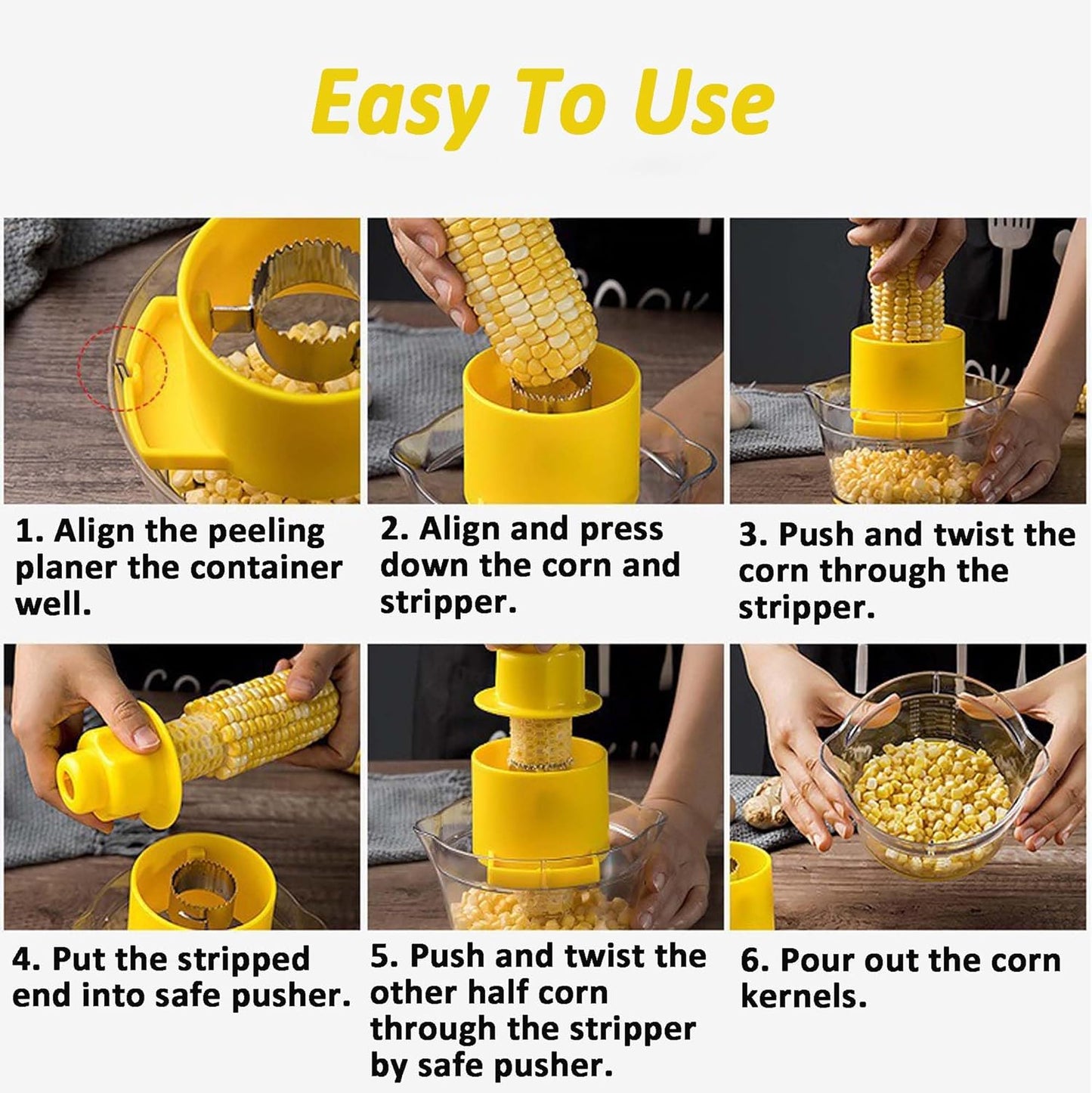 Corn Stripper, Corn Peeler with Measuring Container, 2-in-1 Kernel Cutter and Grater for Garlic Ginger, Yellow