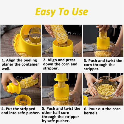 Corn Stripper, Corn Peeler with Measuring Container, 2-in-1 Kernel Cutter and Grater for Garlic Ginger, Yellow