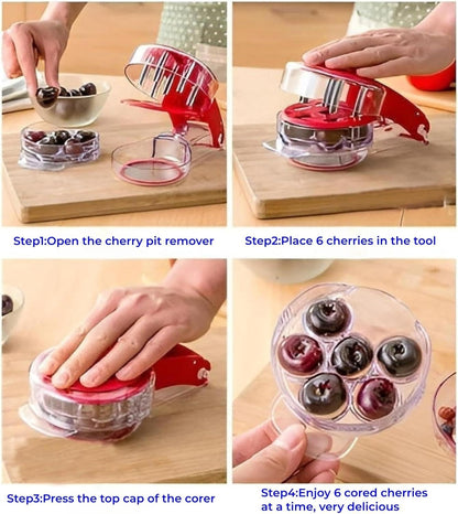 Cherry Pitter Tool PitRemover,Cherries Seed Remover 6 AtTime,Olive Pitter Tool,Cherry Pit Remover Toolfor Kitchen, Cake Shop, Fruit Salad (Red)