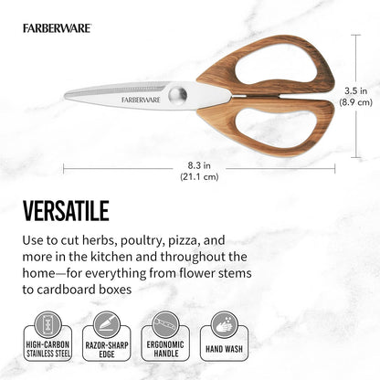 Farberware 5221282 All Purpose Shear, Pecan Wood Handles 8.2 x 3.5 x 0.5 inches