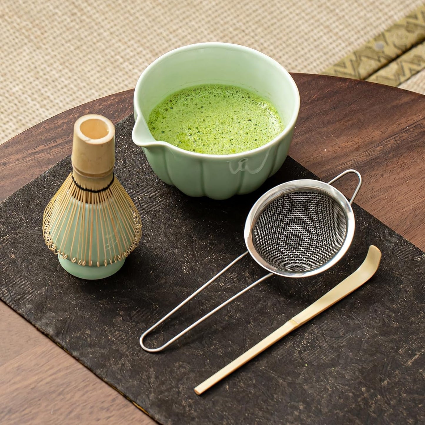 Matcha Whisk Set, Matcha Set Includes Ceramic Matcha Bowl, Bamboo Whisk, Scoop, Chasen Holder, Sifter, 5 Pcs Perfect Matcha Kit for Matcha Lover (Pearl White)