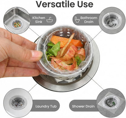 Sink Strainer Bags, 300 Count Disposable Kitchen Sink Drain Mesh Bags, Elastic Fine Net Filter for Food Waste, Universal Fit for Most Sink Strainers