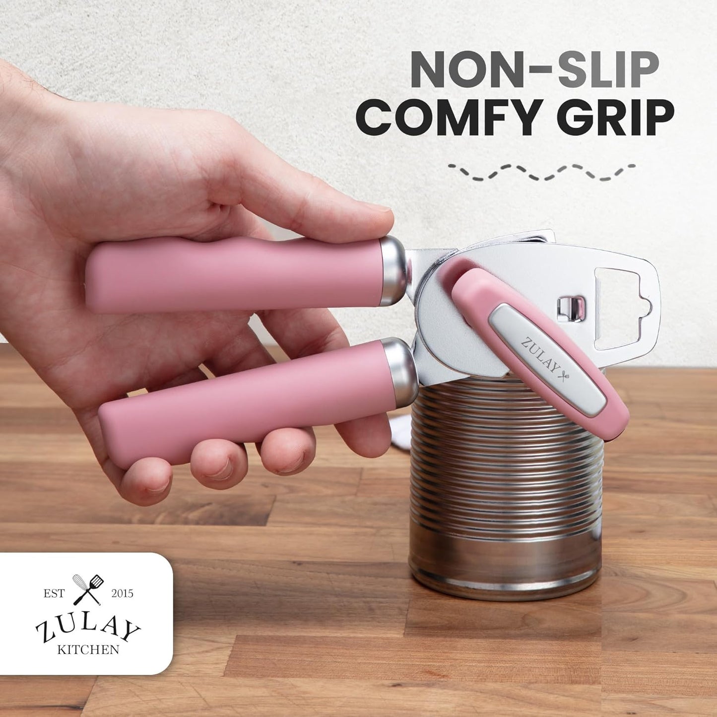 Zulay Kitchen Heavy Duty Stainless Steel Can Opener Manual with Bottle Opener - Rust Proof Manual Can Opener With Turn Knob & Comfy Soft Grip Handles - Black