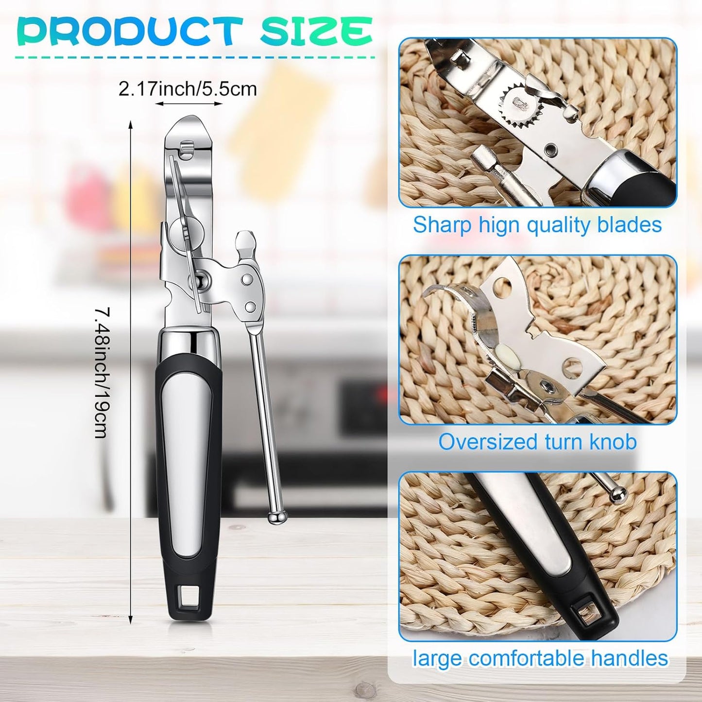 Gisafai 20 Pcs Can Opener Manual Bulk Smooth Edge with Sharp Blade and Soft Non Slip Grip Handle Heavy Duty Handheld Safety Can Opener for Kitchen Restaurant, Black and Silver