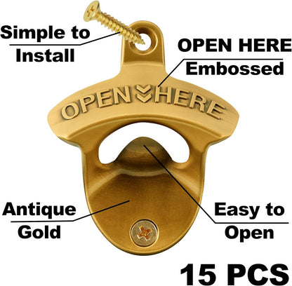 Vintage Copper Bottle Cap Opener Wall Mount, Retro Beer Bottle Opener with Screws for Homes Kitchen (Pack of 2)