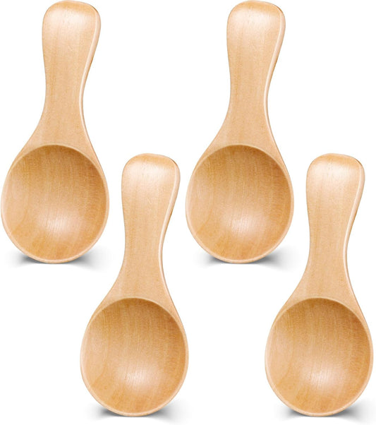 4 Pcs Small Wooden Spoons 3.1 x 1.4 inch Mini Wooden Spoon Handmade Tiny Nature Scoops for Canisters Kitchen Cooking Seasoning Oil Coffee Tea Sugar Condiments Spices Ice Cream Salts