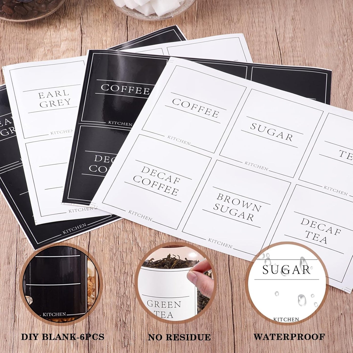KOSKIMER Coffee and Sugar Container Set, Glass Coffee Jars with Wooden Lids and Scoops, Decorative Sugar Tea Creamer Canisters for Kitchen Countertop (25oz)