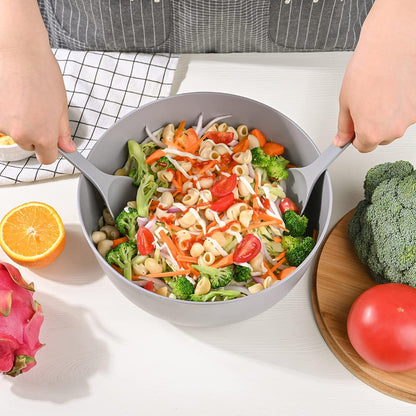 LOVYANXUE Bamboo Fiber Salad Bowl with Servers Set Large 9.8inches Nature Bamboo Mixing Bowl with Servers with Lid Spoon and Fork for Fruits,Salads and Vegetables