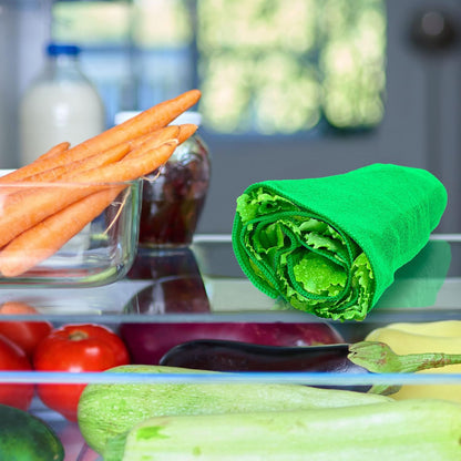 Eurow Microfiber Lettuce Wrap Towels, Ultra Absorbent Terry Weave Vegetable Drying Cloths, Reusable Kitchen Towels for Greens, Herbs, Produce, Space-Saving Alternative,12" x 42", Green, 2-Pack