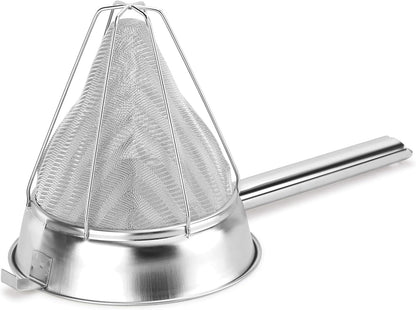 New Star Foodservice Chinois Mesh Strainer, Stainless Steel, Reinforced, Extra Fine Mesh, 10-Inch