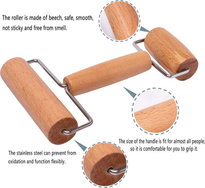 Whaline Wood Pastry Pizza Roller 2 Pieces Non Stick Wooden Rolling Pin for Home, Kitchen Baking Cooking Easy to Handle (T-Maple and H-Maple)
