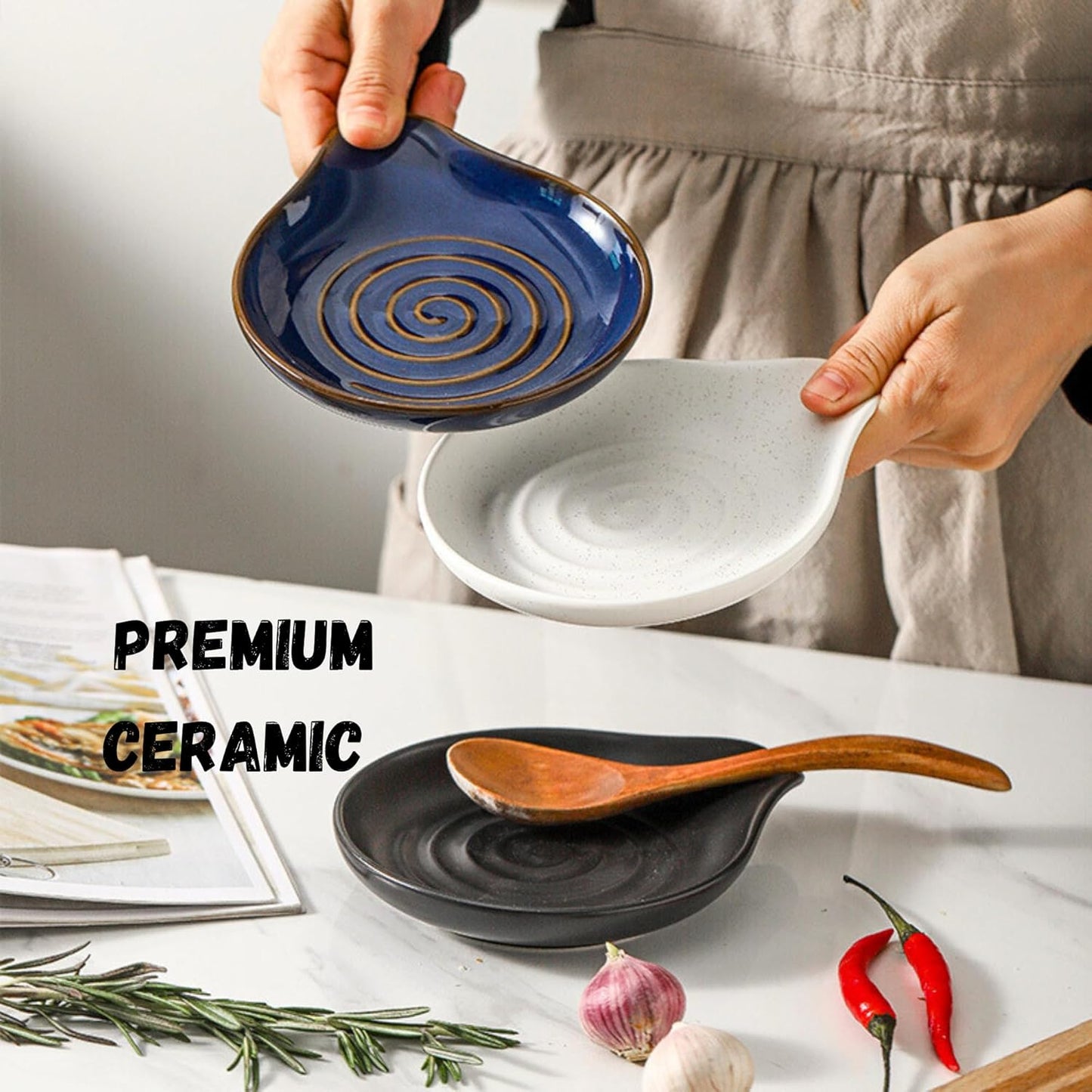 Spoon Rest for Stove Top, 6.2" Large Ceramic Spoon Holder for Kitchen Counter, Cooking Utensil Rest for Spatula, Spoon & Ladle, Kitchen Counter Decor for Mother's Day, Matte Black