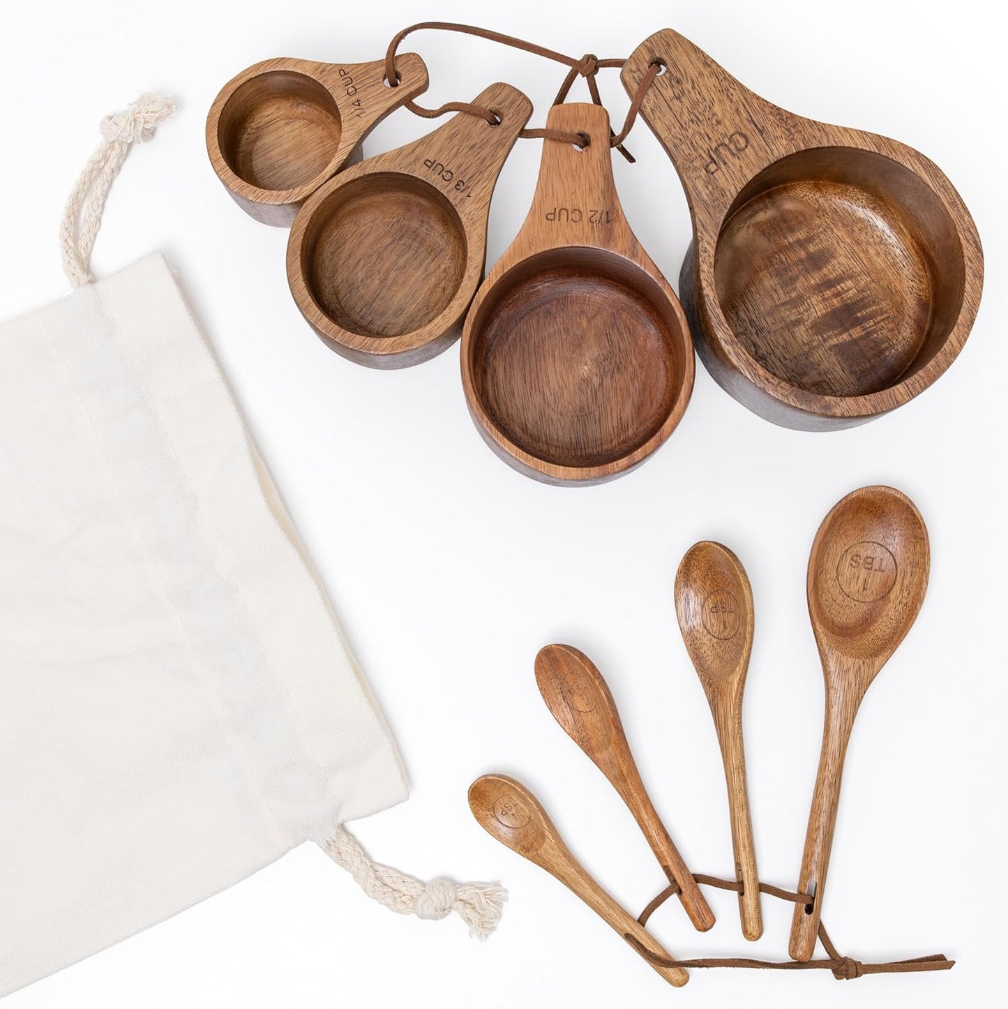 Covie Wooden Measuring Cups and Spoons Set - Cute Measuring Cups, Wood Kitchen Accessories