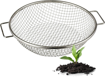 Round Soil Sifter for 5-Gallon Bucket (1/4-inch Mesh), Stainless Steel Garden Sieve with Handles